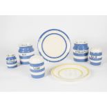 A collection of T.G.Green & Co Ltd Cornishware, in a blue and white pattern, including two