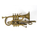 A 20th Century brass three valve cornet, overall length 41cm