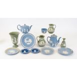 A collection of Wedgwood jasperware, including a flared footed vase with relief moulded decoration
