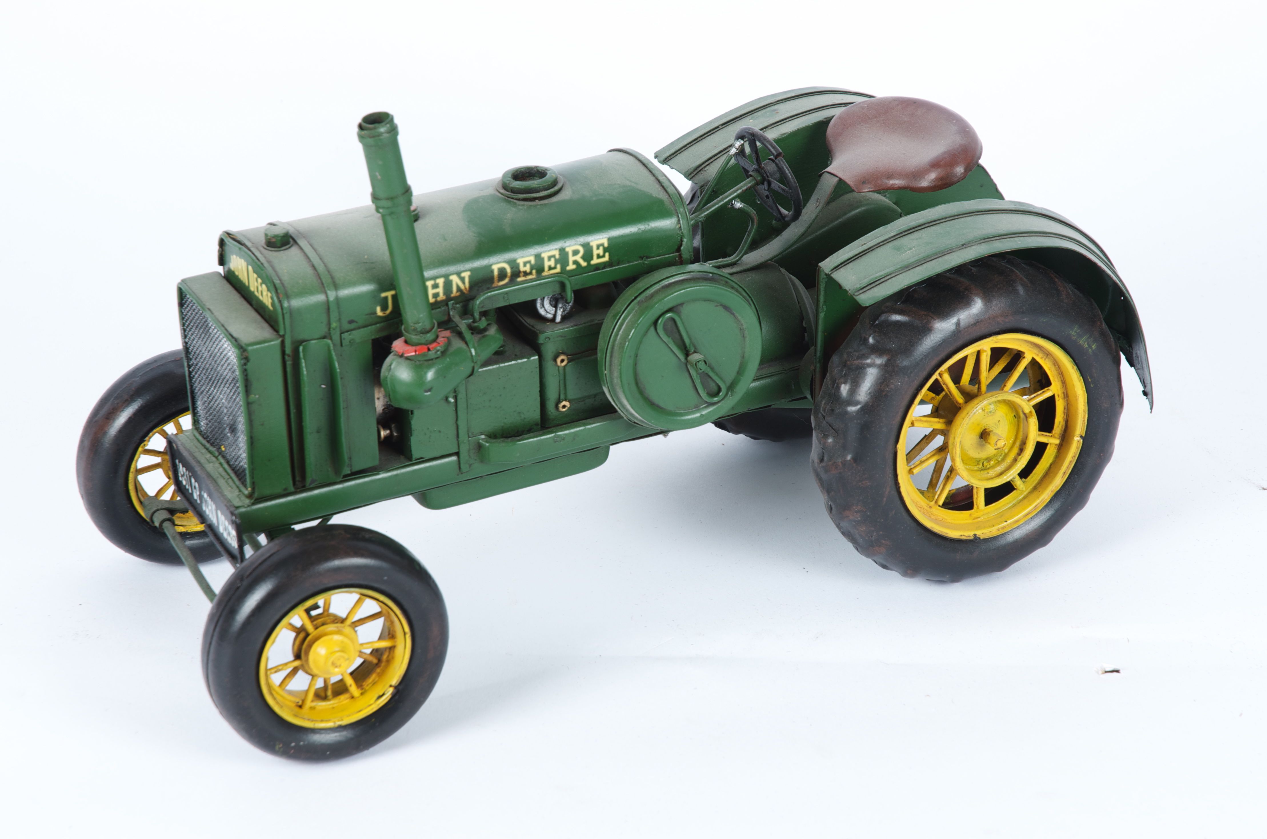 A contemporary metal model, of a John Deere tractor, length 35 cm