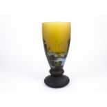 A large glass vase bearing signature for Galle, of substantial proportions, the yellow frosted