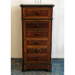 A 19th Century continental rounded cornered mahogany pot cupboard, with four drawers and one drop