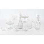 Three mallet shaped decanters, the height of the tallest 32 cm, together with a large quantity of