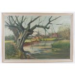 A late 20th Century oil on board, Adam William Thomas 'Cracked Willows on the Avon', signed 'W.T.