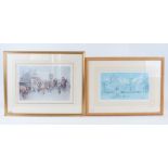 A group of horse racing and equestrian prints, together with one original pastel drawing marked '
