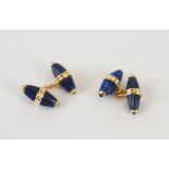 A pair of lapis lazuli cufflinks, with sapphires to each end