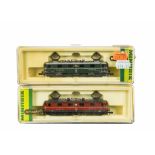 Minitrix N Gauge SBB CFF AE 6/6 Electric Locomotives, 2939 green 11414 and 12968 red 11422, in
