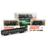 Fleischmann and Kleinbahn Coaches, a boxed collection all in green livery comprising, Fleischmann