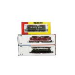 Boxed Fleischmann and Roco HO Gauge 3-rail/stud contact DB Electric Locomotives, all fitted for