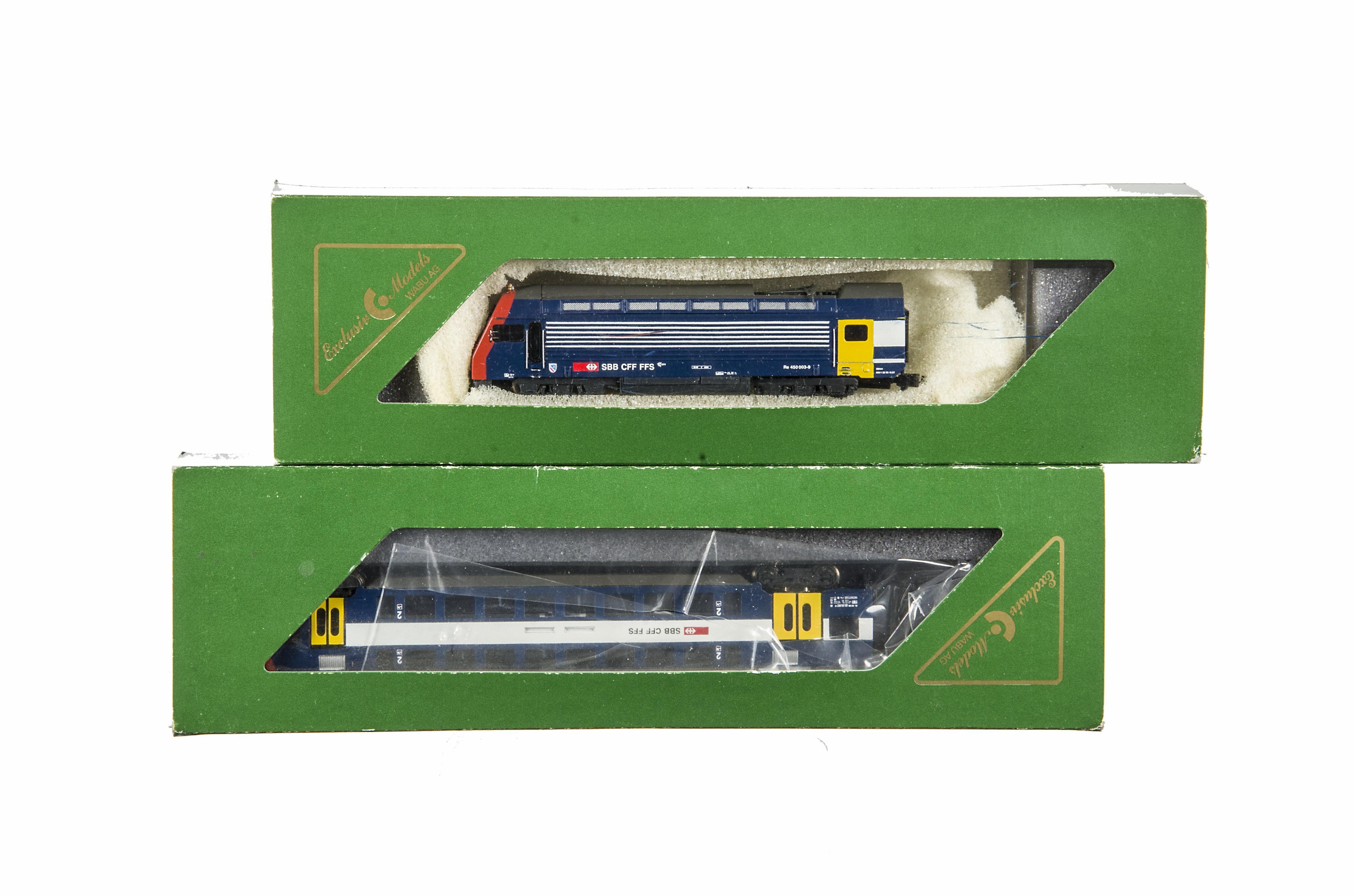 Exclusive Models N Gauge SBB Locomotive and Double deck Coach, 501.001 SBB blue Re 450 S-Bahn blau