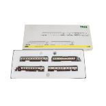 Minitrix N Gauge 12224 TEE 4-Car Train Pack, comprising red and cream Diesel Power and Trailer