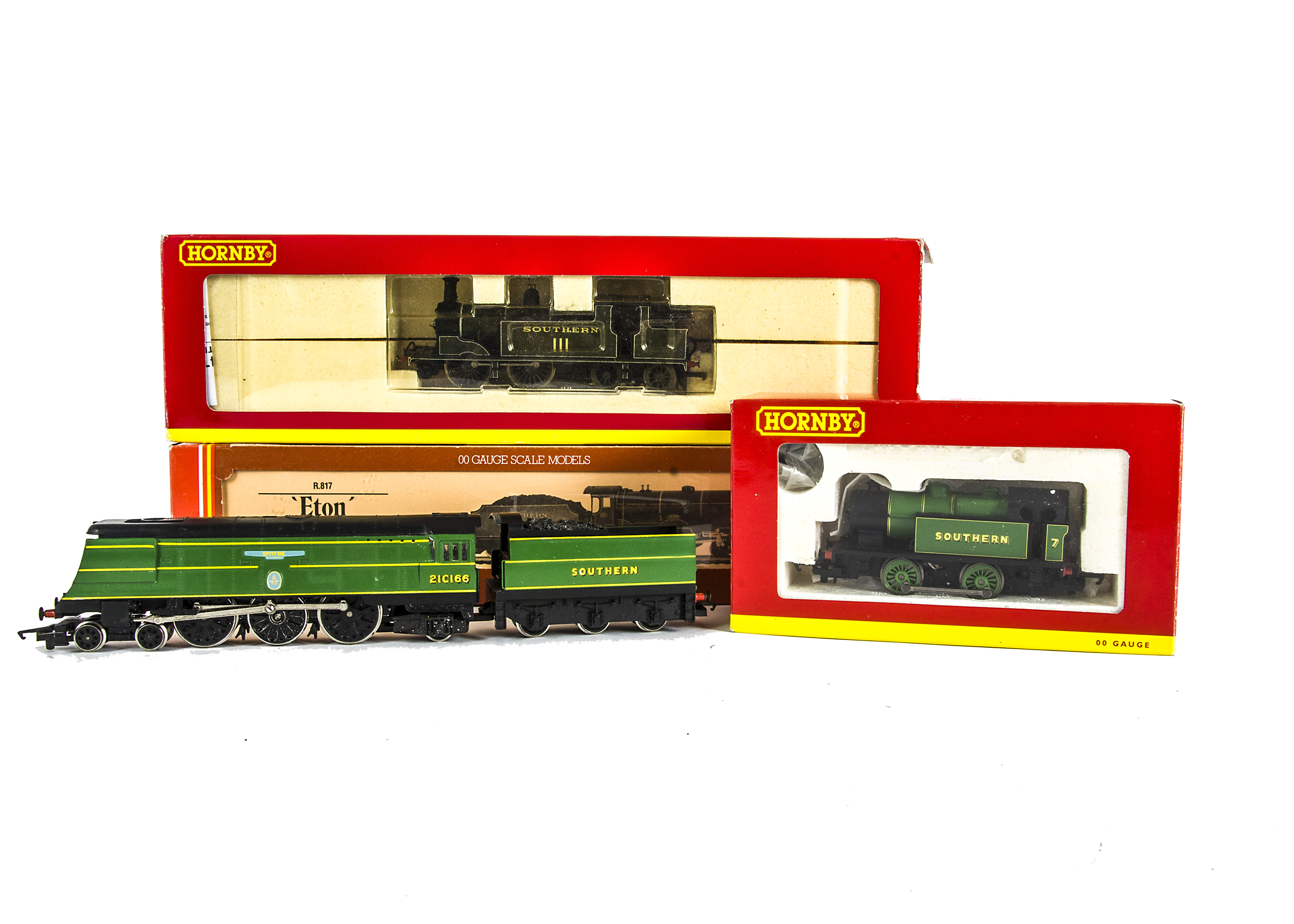 Hornby 00 Gauge SR green Steam Locomotives, R2625X Class M7 111, R817 Schools Class 900 'Eton' (
