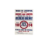 A Liverpool Overhead Railway Poster, a text-only poster with red and blue lettering on a white