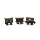 Three Bing Gauge I Four-wheeled 3rd Class Coaches, all in lined blue with detail differences - the