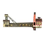Early Arnold Tinplate Clockwork Coal Mine Toy, detailed tinprinted toy with Coal Wagon moving