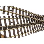 Gauge I Straight Track by Tenmille Products, a dozen 3-foot lengths with brass rail on brown