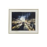A Framed Colour Photograph of a smokey Märklin Leipzig Station Scene, as used on the cover of the