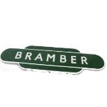 A BR Southern Region Totem Station Sign 'Bramber', an enamelled original fully flanged station sign,