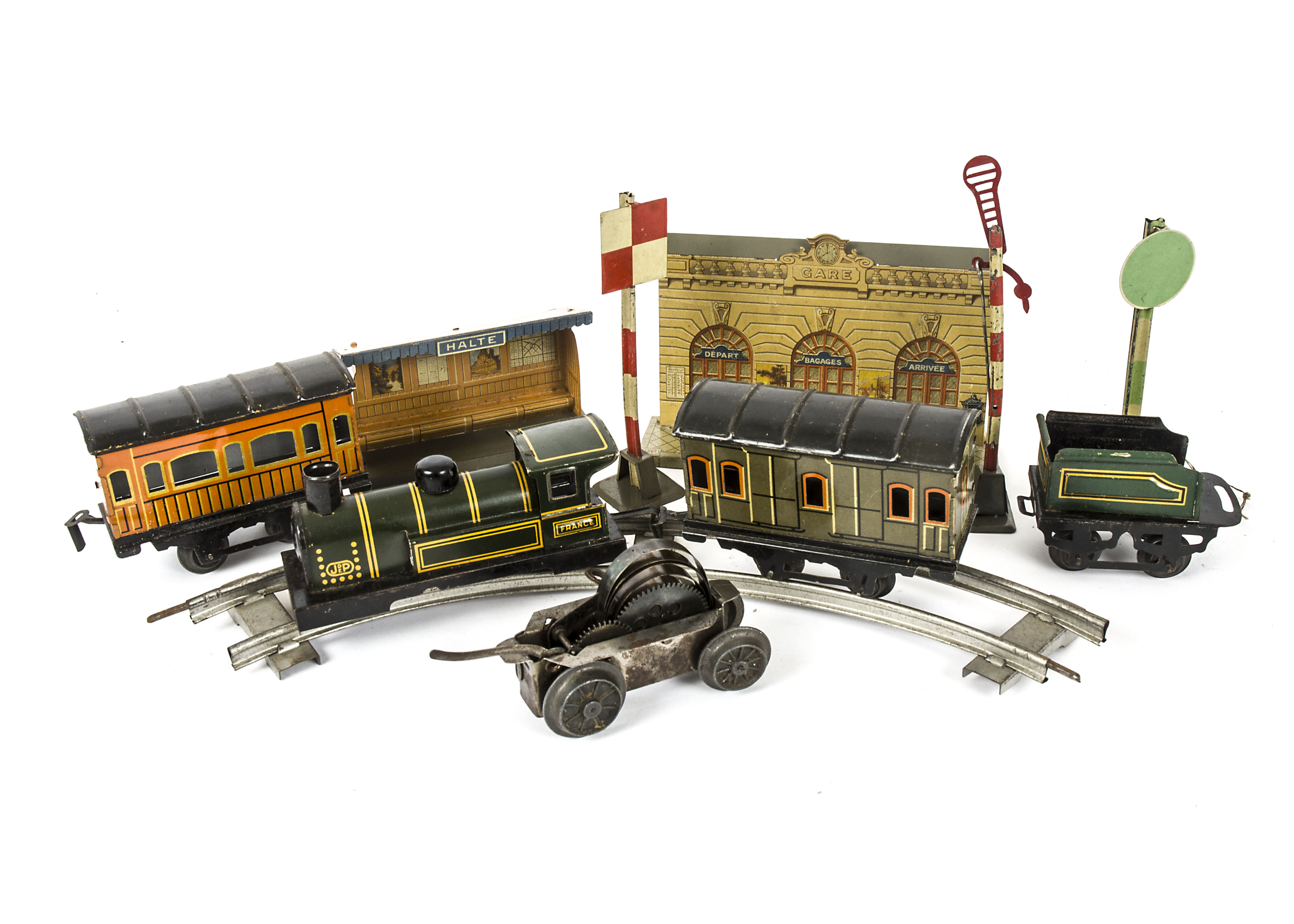 An Early J de P (JEP) 30mm Gauge Circular Train Set, with 2-2-0 clockwork locomotive with fixed