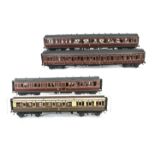 Four Gauge I Finescale GWR Corridor Coaches by Unknown Makers, comprising 'Dreadnought' brake/1st/