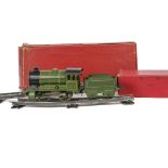 Post-war Hornby O Gauge Type 501 Clockwork Locomotive Coach and Track, the locomotive and tender