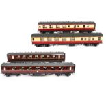 Four Gauge I Finescale BR (LMR) Mark 1 Corridor Coaches by Unknown Makers, two in BR 'blood &