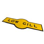 An LMS Hawkeye Station Sign 'Low Gill', a cast alloy original station sign, black lettering on a