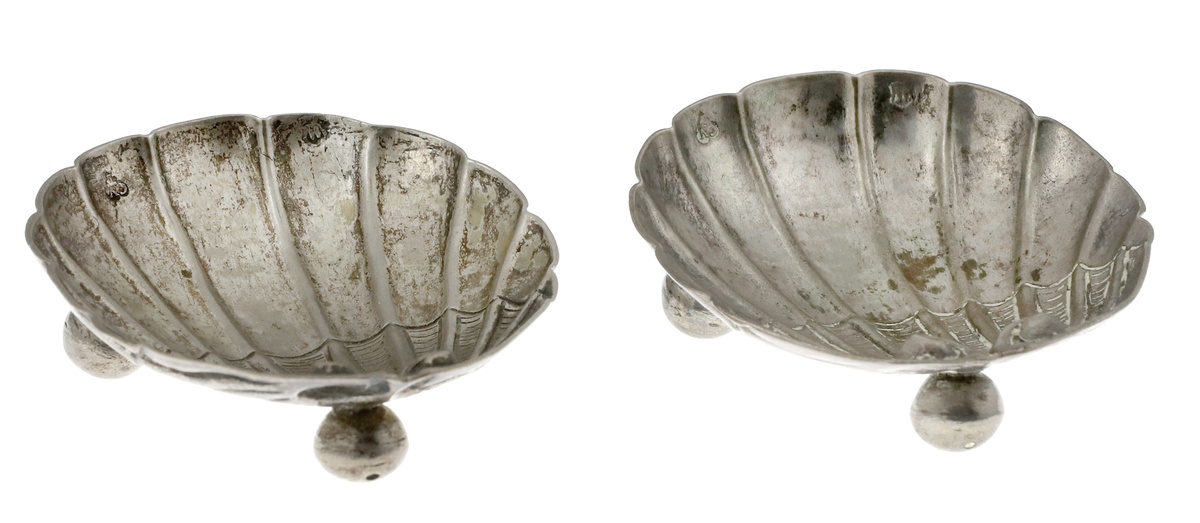 A Pair of 19th Century Silver Clamshell footed Saucers from a Noble Family. Likely German. 2 3/8 x - Image 2 of 2