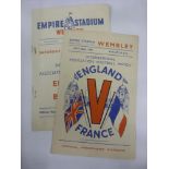 England, a pair of home football programme for games played at Wembley, 26/05/1945 France, 19/01/