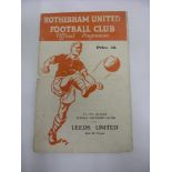 1961/62 Rotherham v Leeds Utd, a programme from the FL Cup tie played on 12/12/1961, damage at