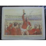1966 World Cup, a print of the England team, celebrating with the World Cup, signed by Peters,