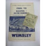 1953 FA Cup Final, Blackpool v Bolton, a football programme and ticket (creased) from the game