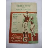 1949 Northern Ireland Cup Final, Derry City v Glentoran, a programme from the game played at Windsor