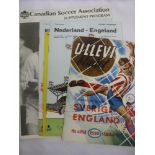 England, a collection of 5 away football programmes, 1956 Sweden, 1964 Holland, 1965 Sweden, 1969