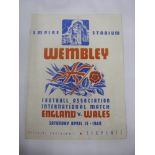 1940 England v Wales, a programme from the game played at Wembley on 13/04/1940