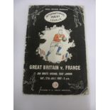 1957 Rugby League, Great Britain v France, a programme from the game played at Jan Smuts Ground,