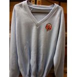 Darts, Eric Bristow, a pale Blue Sweater/Pullover with Crafty Cockney embroidered badge on the