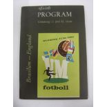 1958 World Cup, England v Brazil, a programme from the game played at Gothenburg on 11/06/1958, good