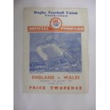 Rugby Union, 1935 England v Wales, a rare programme/card from the game played at Twickenham on 19/