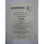 1964 United States v England, a rare programme from the game played on Randalls Island, New York, on