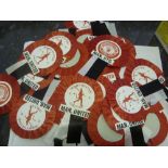 Manchester Utd Memorabilia, a fine collection of 45 football rosettes, from the 1970 onwards, in