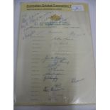 Autographs, Cricket, 1953 Australia Tour Of England, an official autograph sheet with 17 signatures,