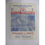 Rugby Union, 1937 England v Wales, a rare programme/card for the game played at Twickenham on 16/