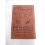 1937 Rugby League, England v Austrialia, a programme from the game played at Swinton on 13/11/