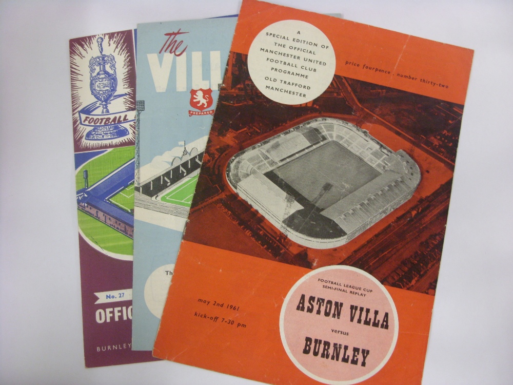 1960/61 Football League Cup Semi-Finals, Aston Villa v Burnley, a collection of 3 programmes, both