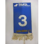 Leeds Utd, a blue stocking tag, from the 1970's, number 3, signed on reverse in pencil by Paul
