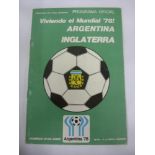 1977 Argentina v England, a very rare programme from the Friendly game played and part of the tour