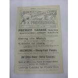 1922/23 Burnley Reserves v Derby Co Reserves, a programme from the game played on 10/02/1923, ex