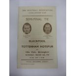 1947/48 FA Cup Semi-Final, Blackpool v Tottenham Hotspur, a programme from the games played at Aston