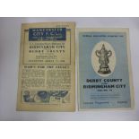 1945/46 FA Cup Semi-Finals, a collection of 3 football programmes, Derby v Birmingham at Sheff